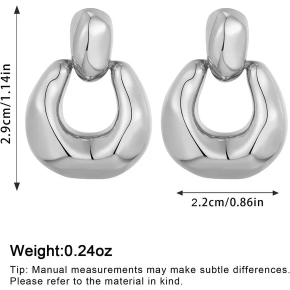 Women's Silver Brushed Square Statement Retro Hoop Dangle Earring Multiple Style - Picture 2 of 7